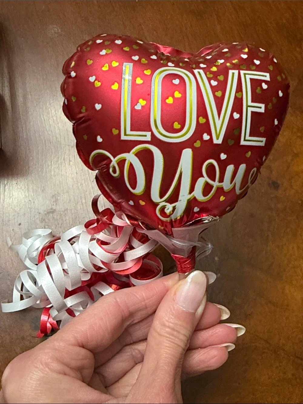 Red 'Love You' Heart Balloon with Red & White Ribbon and Chocolate Bear Gift